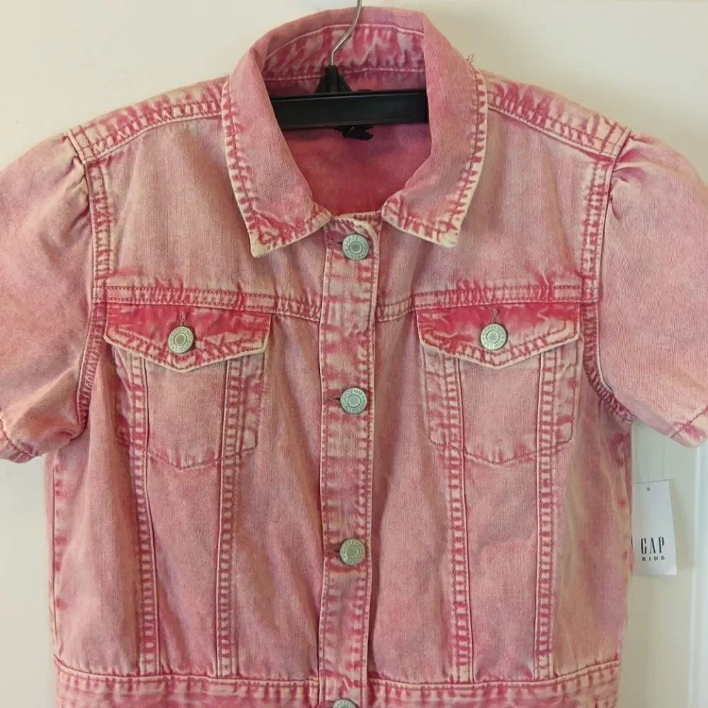 Gap girl red denim distressed short sleeve dress - Picture 2 of 12
